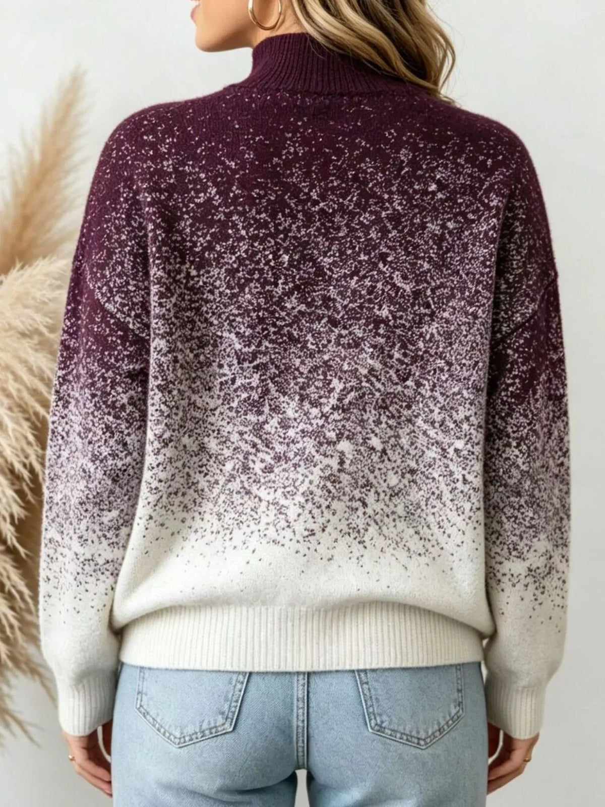 Gradient Turtleneck Long Sleeve Sweater in Black, Purple or Green