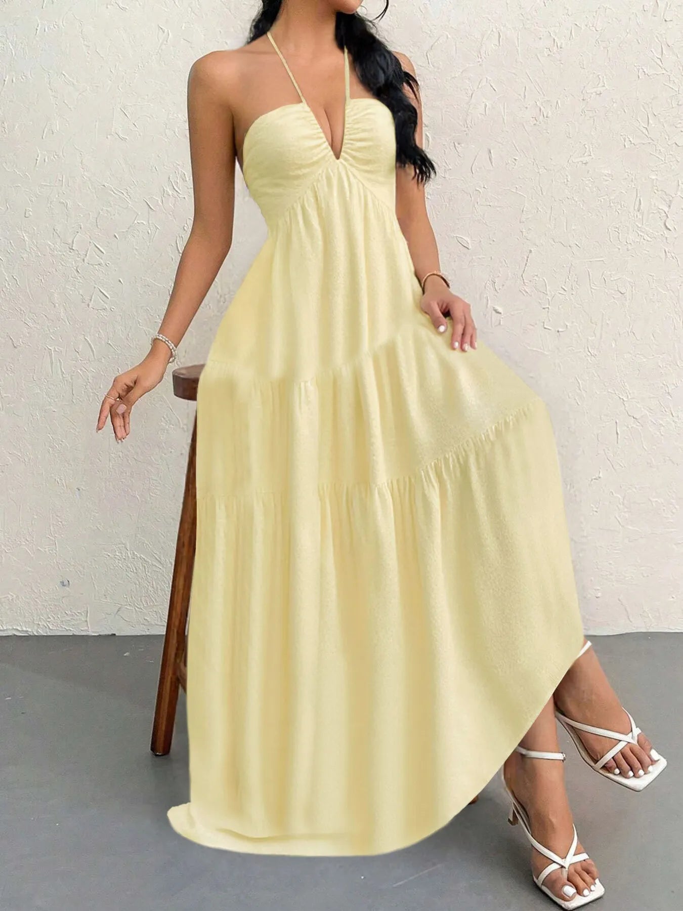 Halter Neck Tiered Maxi Dress  Shop One Place