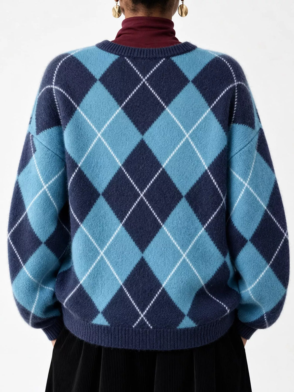 Women's Argyle Fuzzy Knit Sweater – view 28