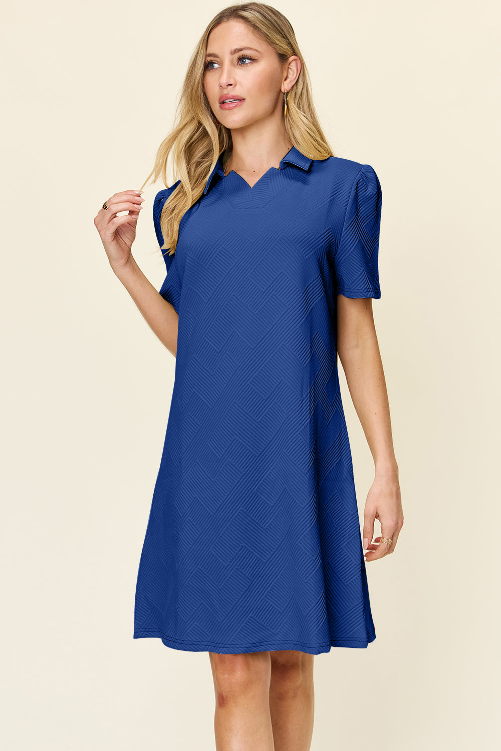 Double Take Full Size Texture Collared Neck Short Sleeve Dress  Shop One Place