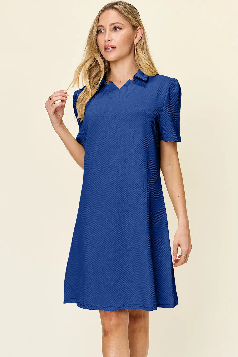 Double Take Full Size Texture Collared Neck Short Sleeve Dress  Shop One Place
