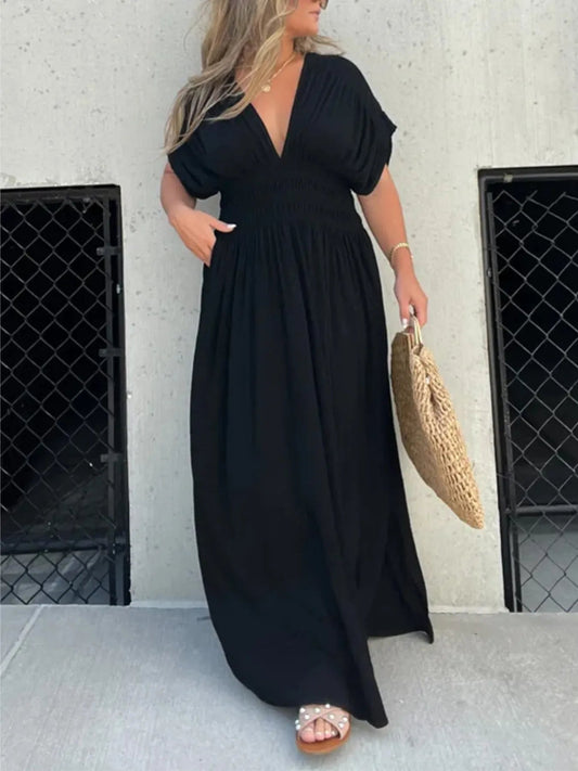 Full Size Deep V-Neck Maxi Dress with Side Slit Plus Size  Shop One Place