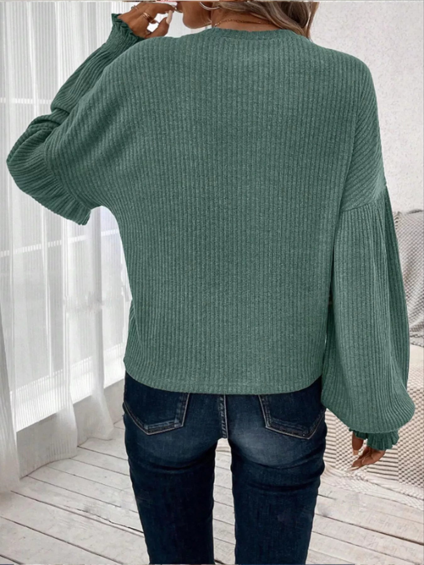 Ribbed Knit Long Sleeve T-Shirt  Shop One Place