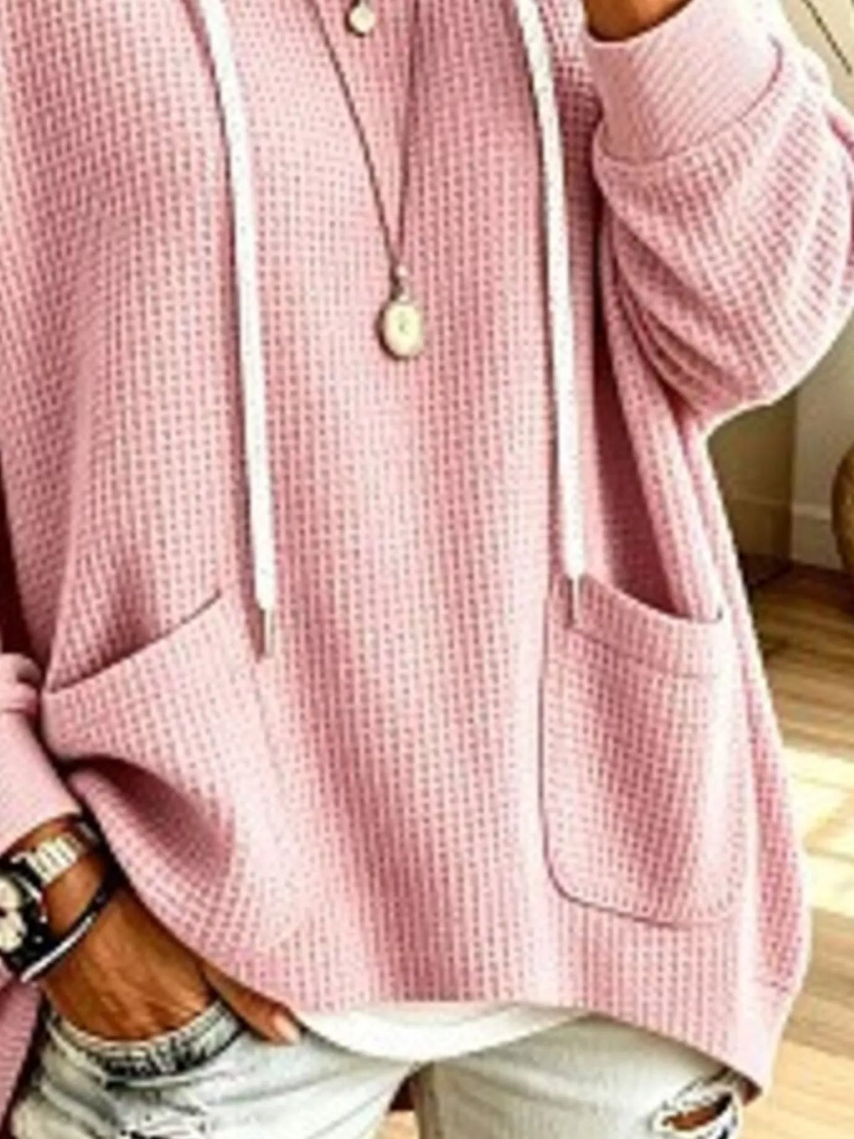 Women's Waffle Knit Hoodie with Pockets – view 8