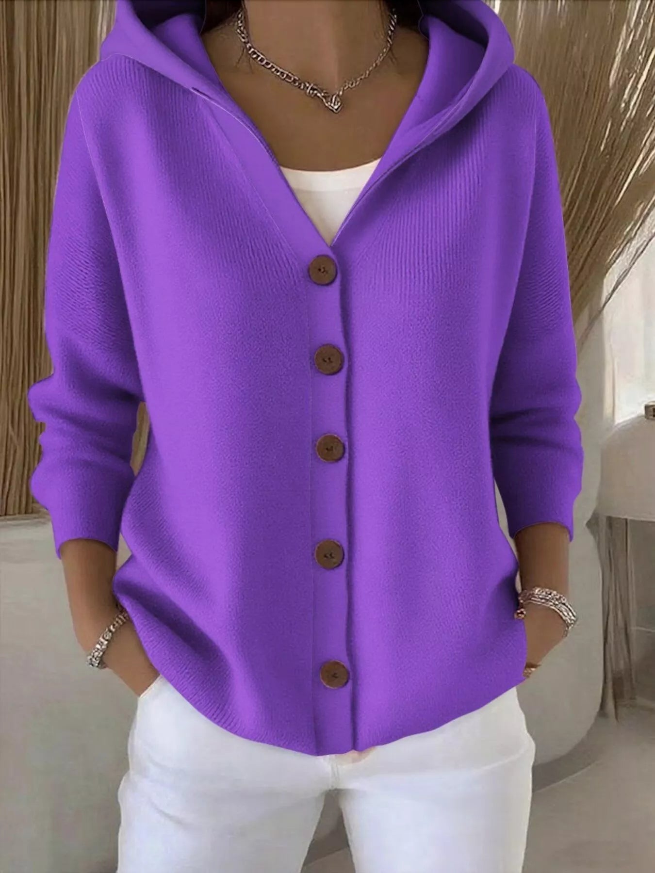 Full Size Hooded Button-Front Soft Knit Cardigan Plus Size  Shop One Place
