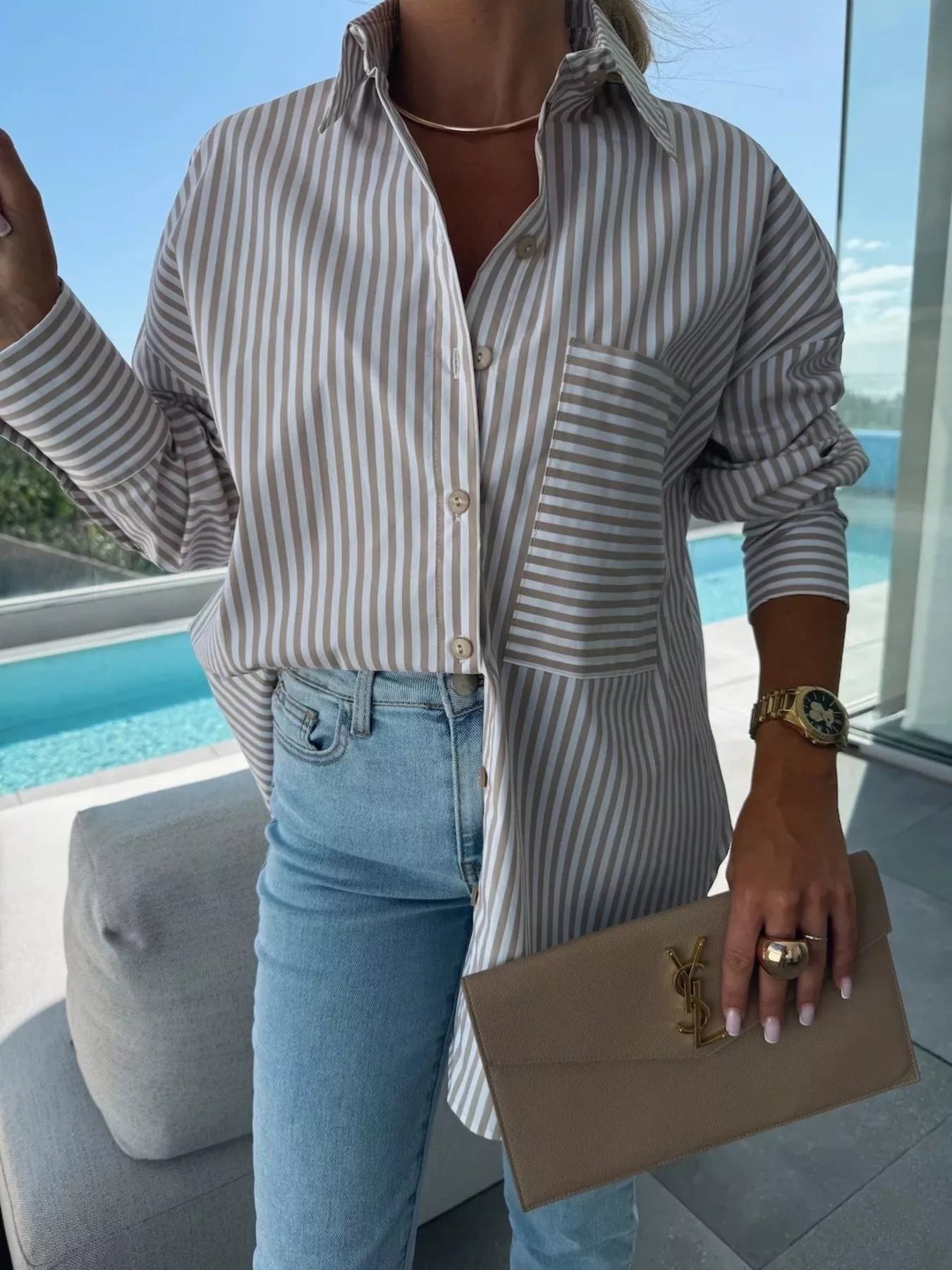 Striped Oversized Button-Down Shirt  Shop One Place