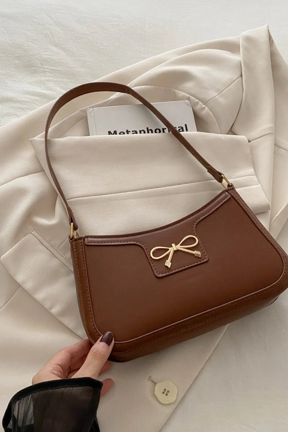 Bow Trim PU Leather Shoulder Bag  Shop One Place