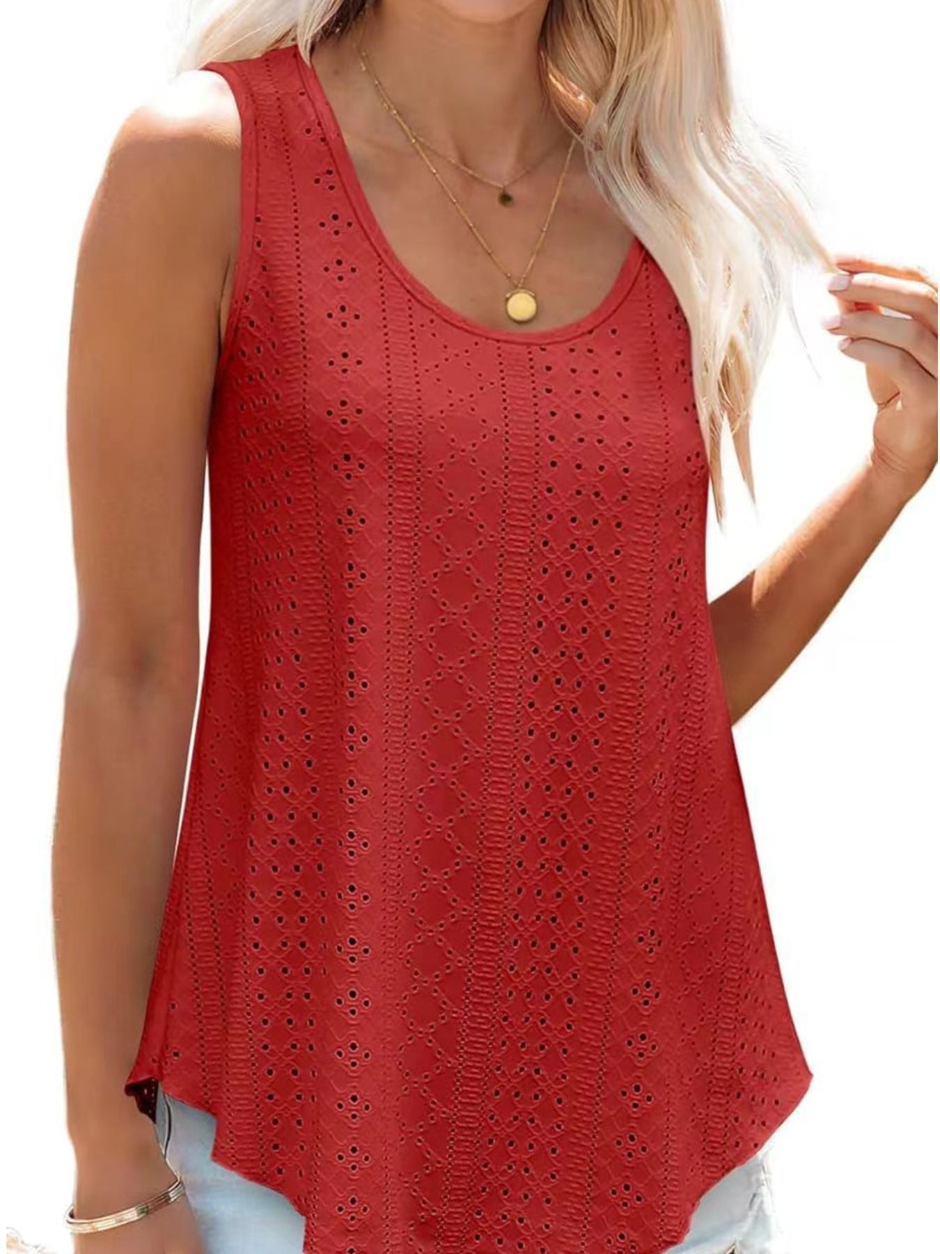 Eyelet Scoop Neck Tank  Shop One Place