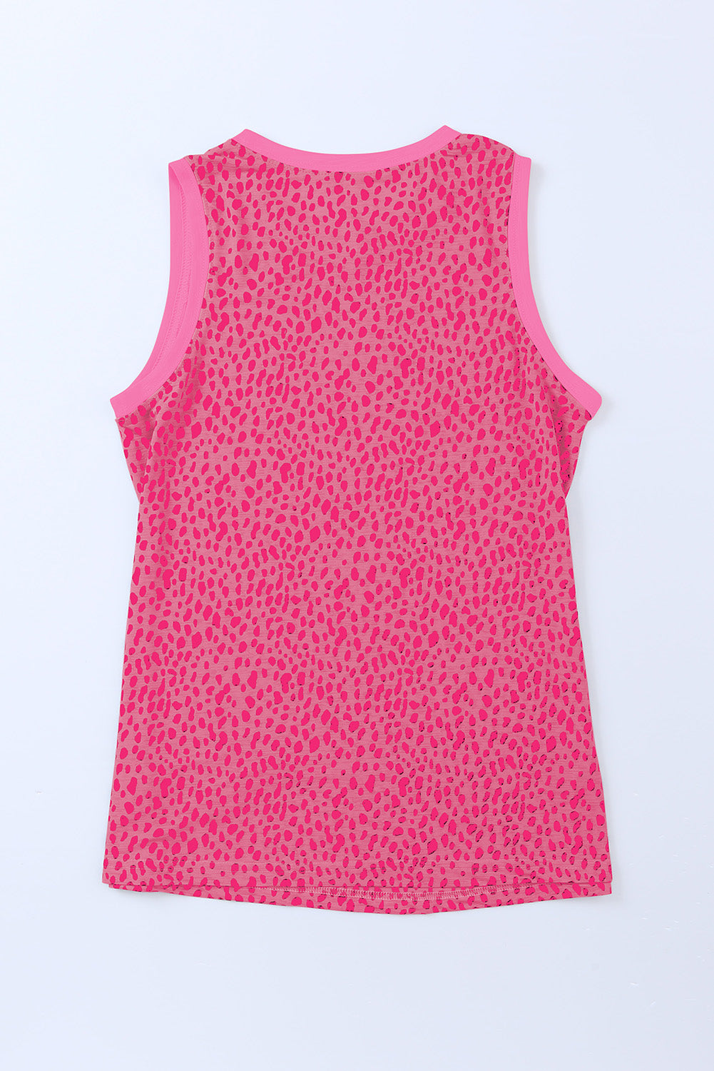 Red Leopard Trimmed Casual Round Neck Tank Top