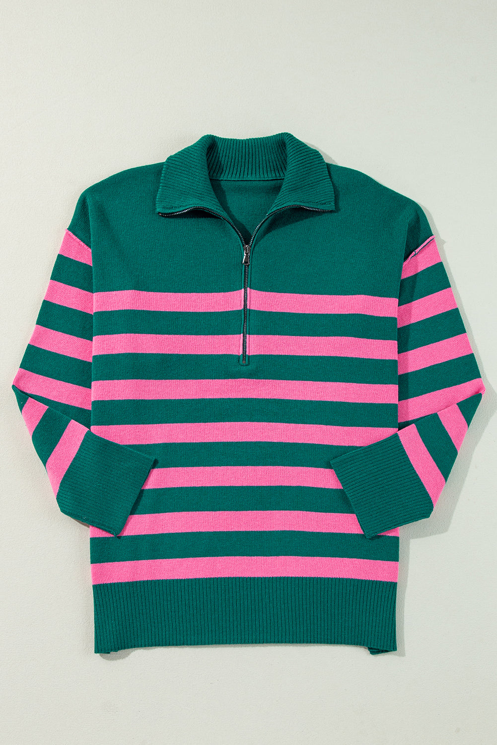 Striped Collared Quarter Zip Oversized Sweater