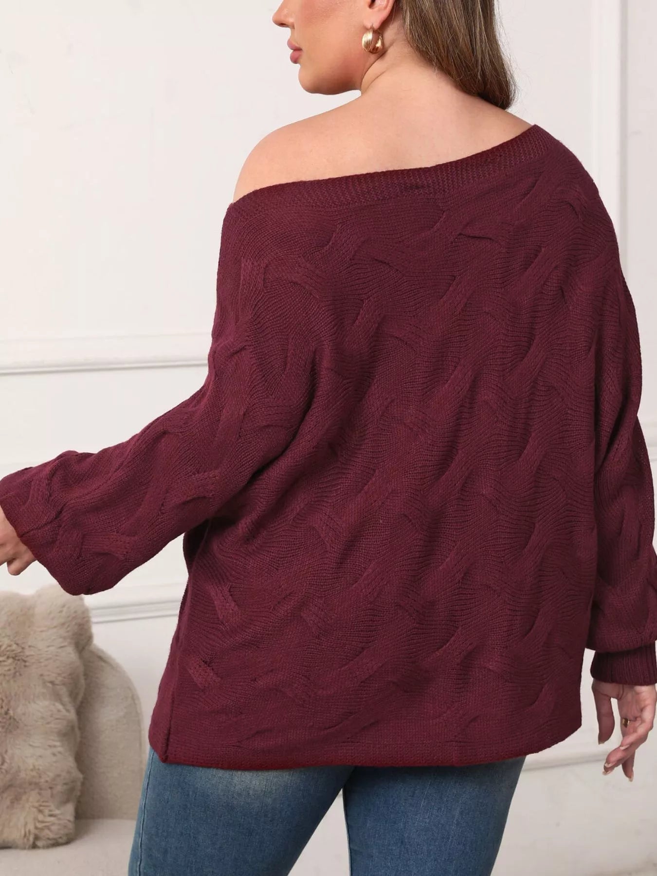 Plus Size Off-Shoulder Long Sleeve Sweater  Shop One Place