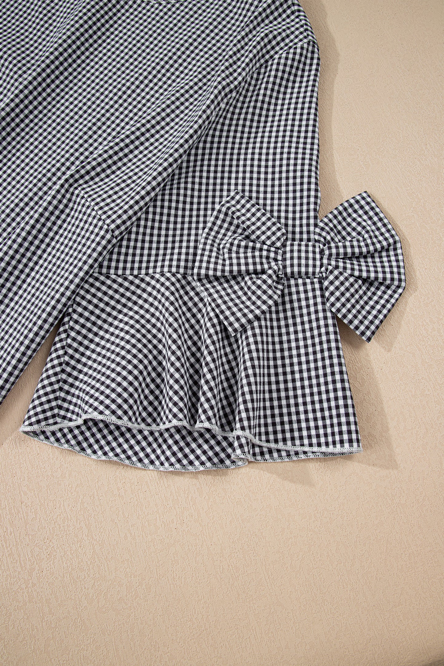 Black Plus Size Plaid Bow Decor Bell Sleeve Round Neck Jumper  Shop One Place
