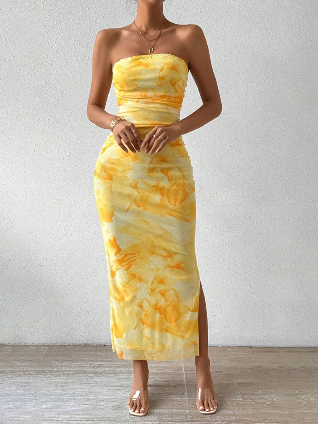 Ruched Strapless Bodycon Midi Dress  Shop One Place