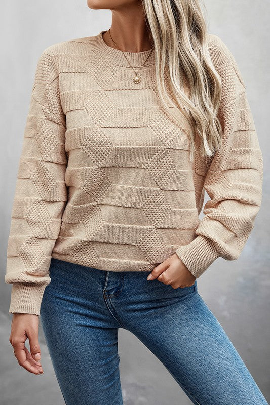 Solid Round Neck Knit Loose Long Sleeves Sweater  Shop One Place