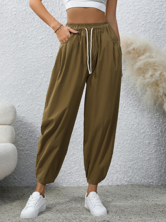 Drawstring Elastic Waist Joggers with Pockets