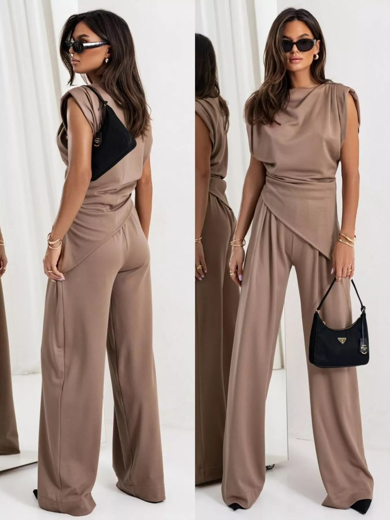 Satin Cowl Neck Top and Pants Set  Shop One Place
