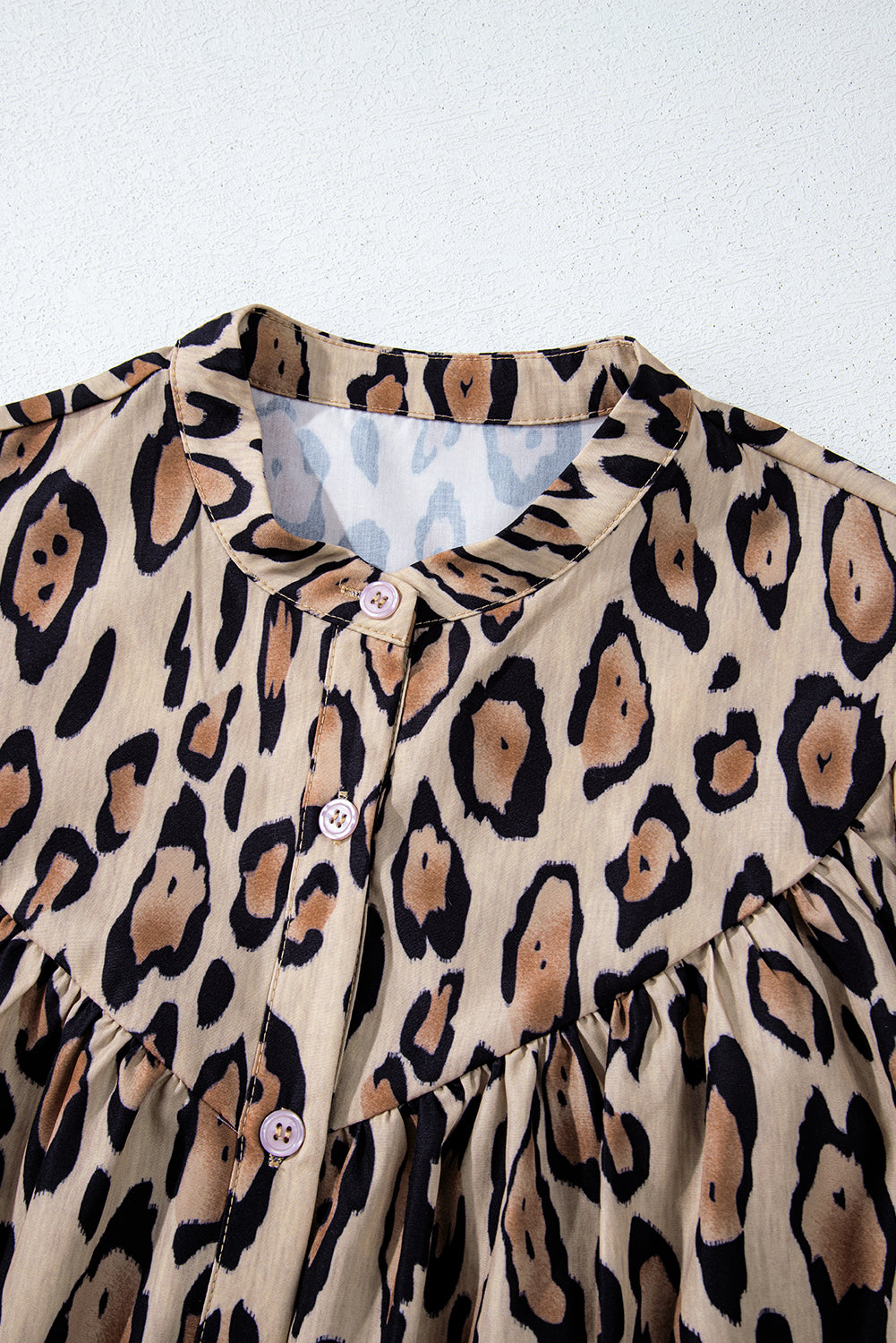 Light French Beige Leopard Print Balloon Sleeve Loose Blouse  Shop One Place