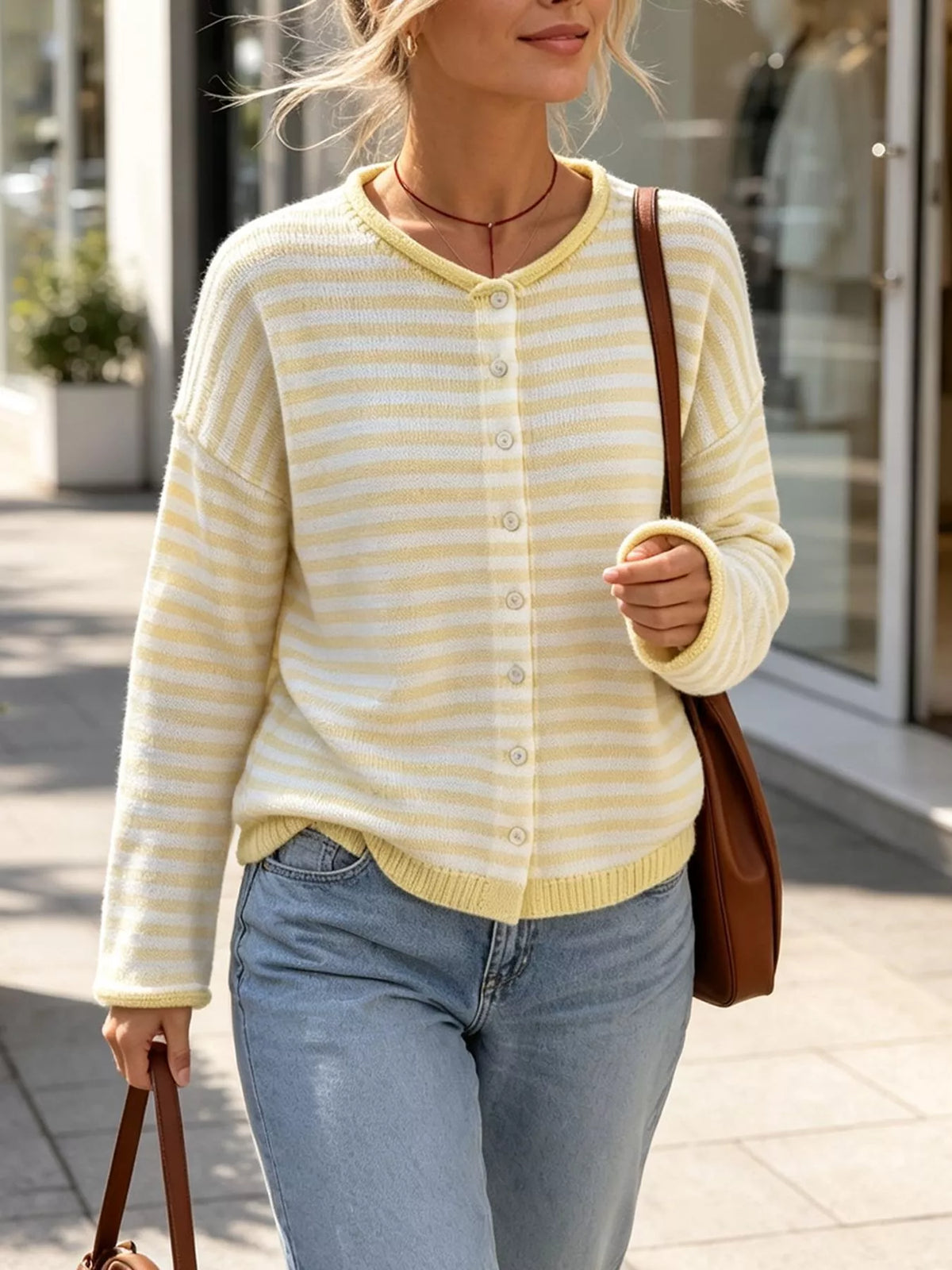 Women's Striped Button-Down Knit Cardigan – view 19
