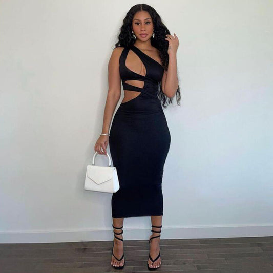 Slant Shoulder Asymmetric Slim Dress  Shop One Place
