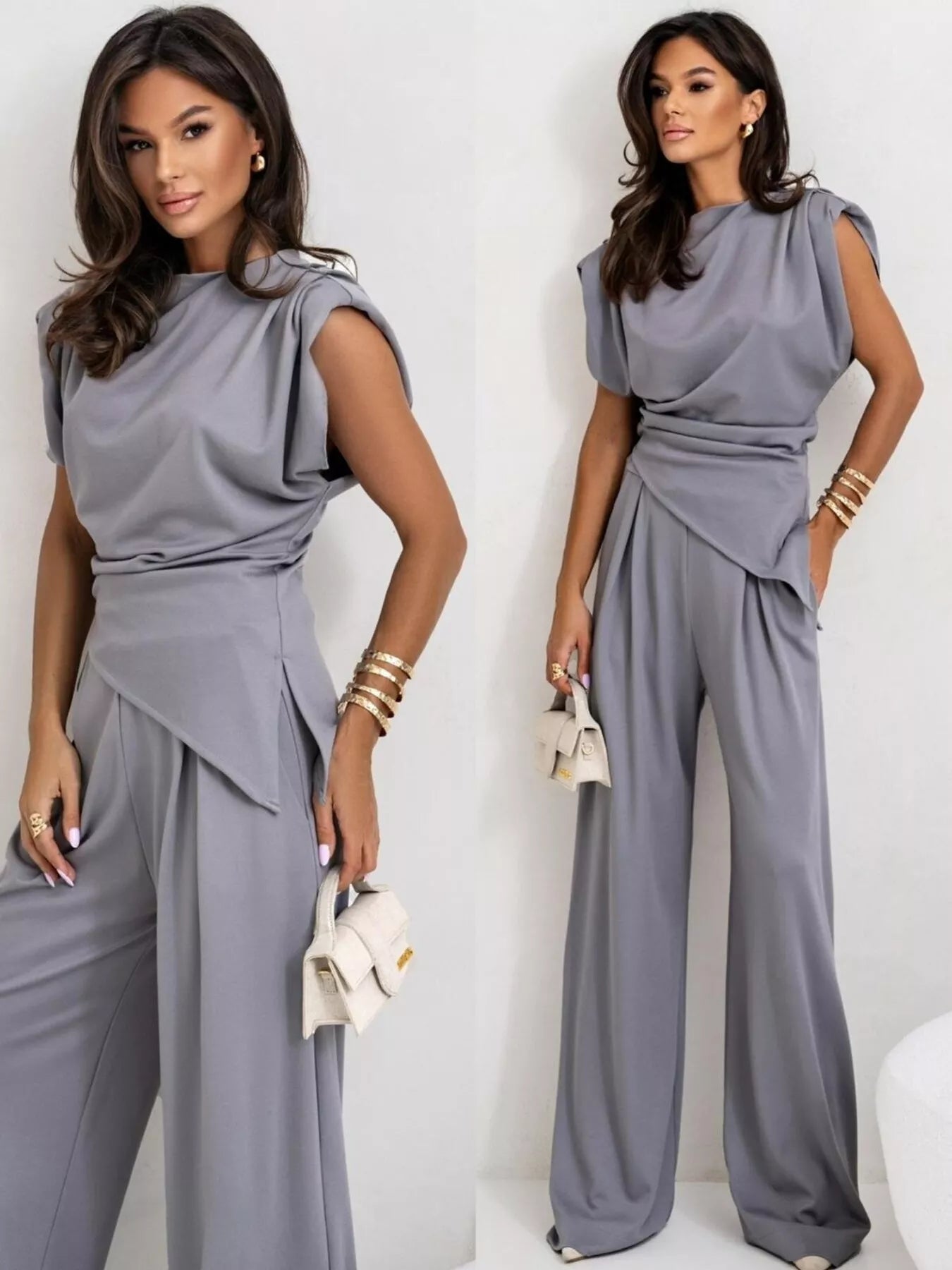 Satin Cowl Neck Top and Pants Set  Shop One Place