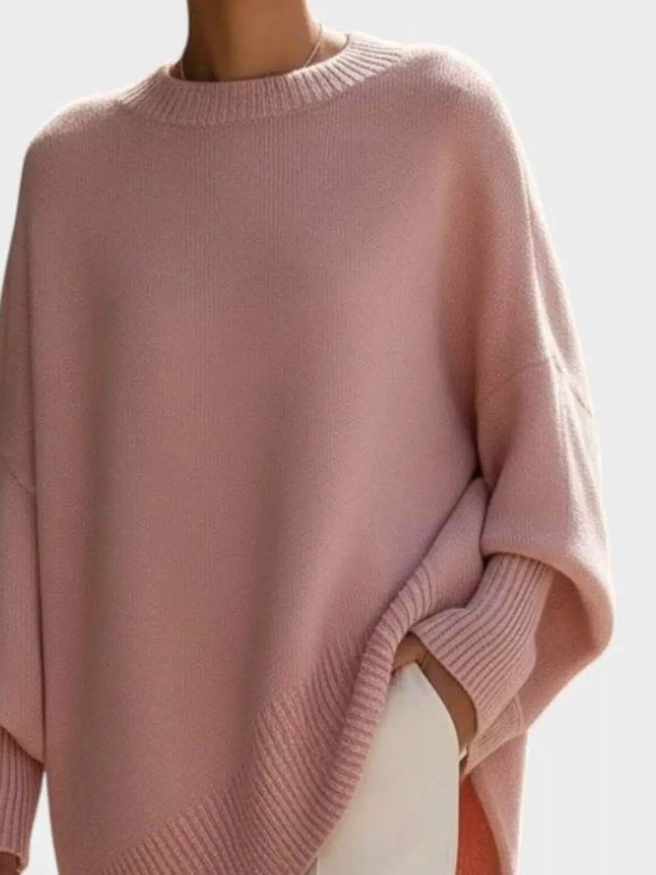 Oversized Batwing Sleeve Round Neck Sweater  Shop One Place