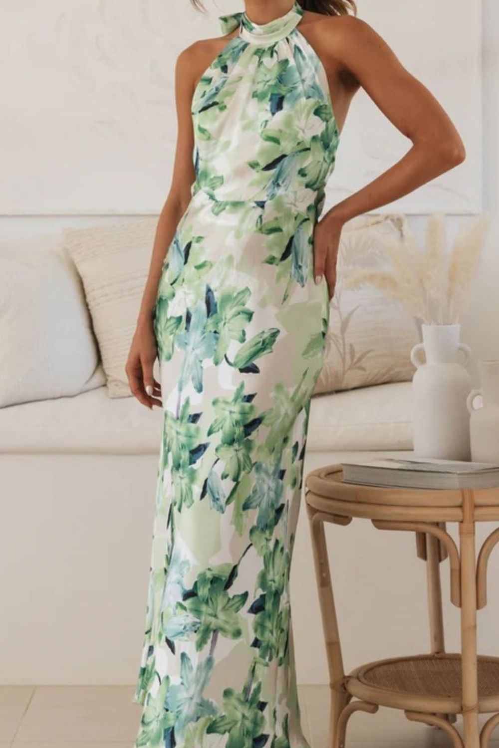 Floral Print Halter Neck Maxi Dress  Shop One Place