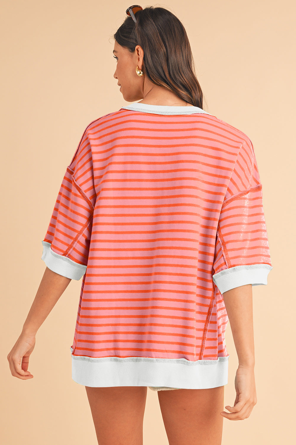 Stripe Colorblock Drop Sleeve Oversized T Shirt