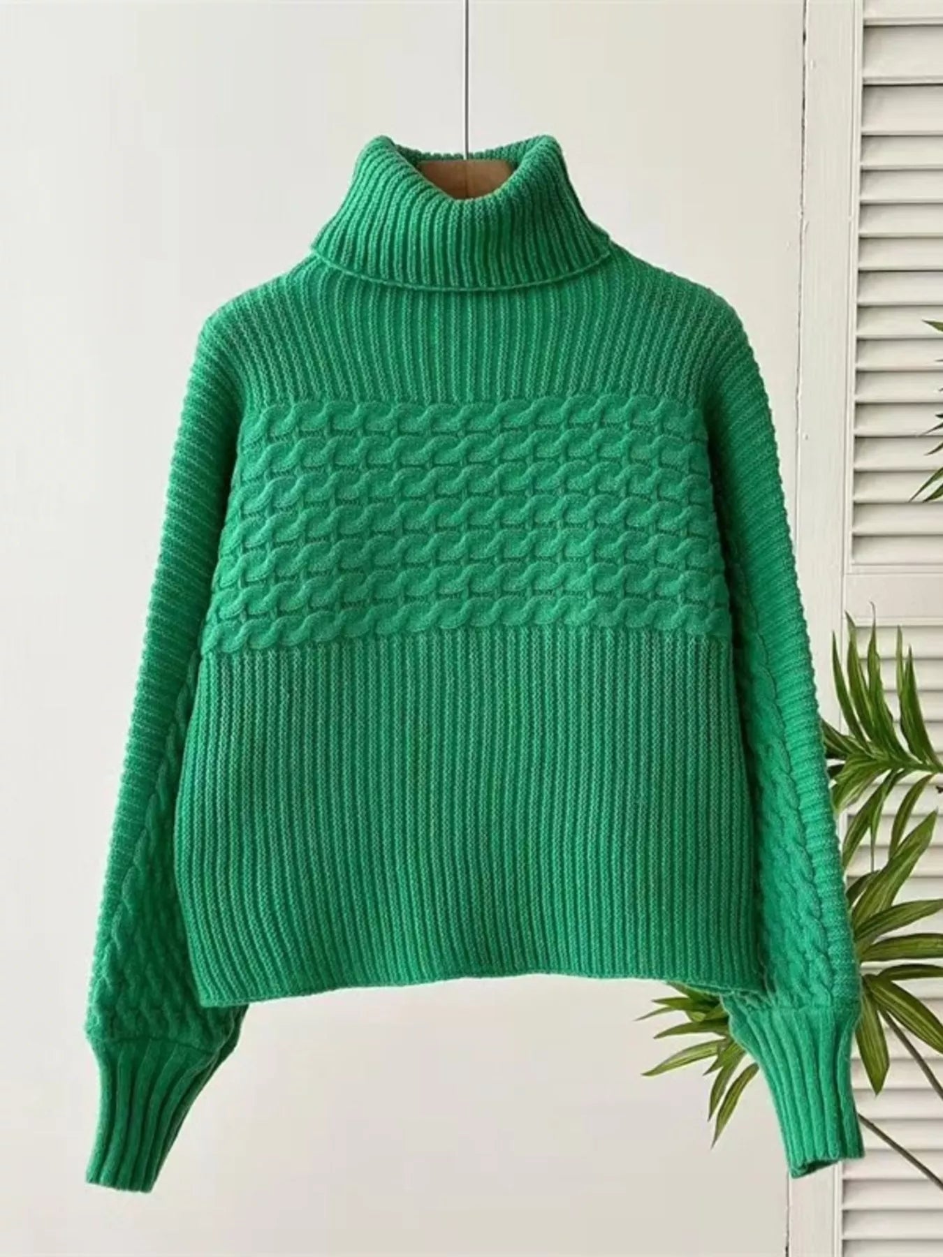 Full Size Textured Knit Turtleneck Long Sleeve Sweater Plus Size - Shop One Place