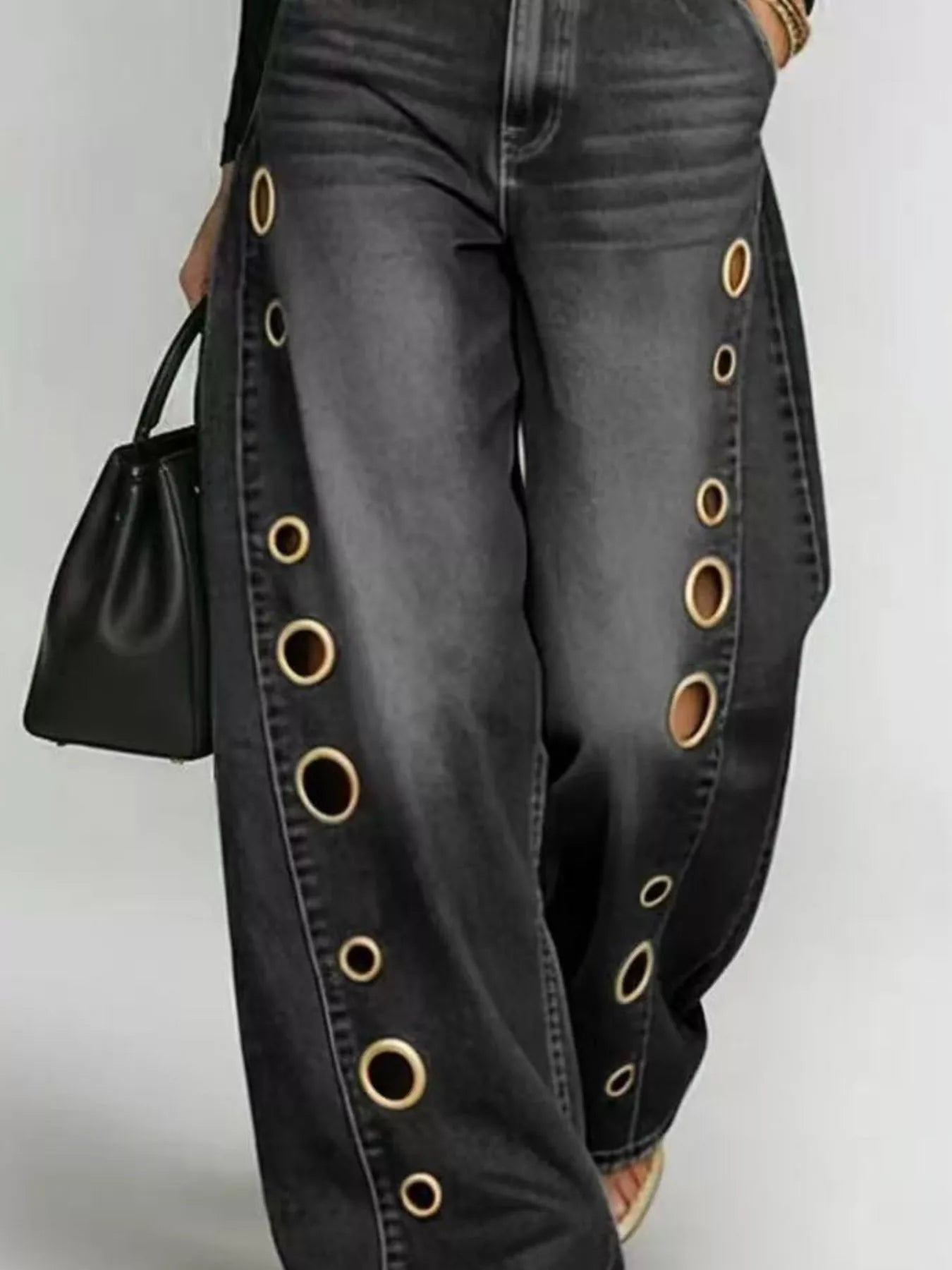 Wide Leg Jeans with Eyelet Details  Shop One Place