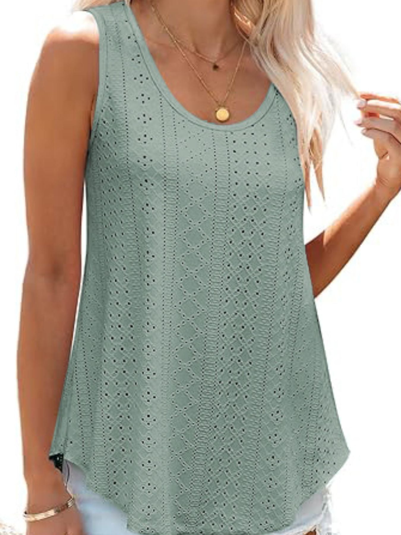 Eyelet Scoop Neck Tank  Shop One Place