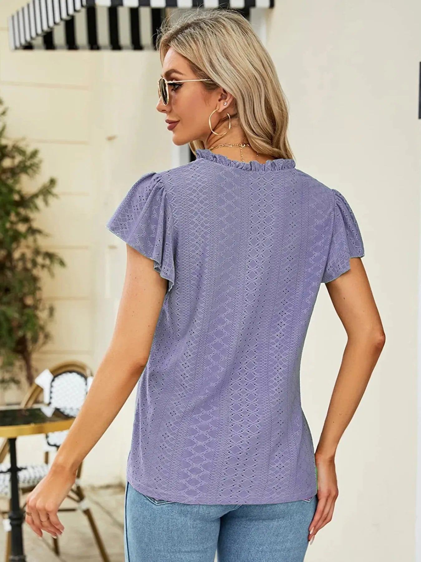 Women's Eyelet Notched Neck Short Sleeve T-Shirt – Lightweight Casual Summer Top | Shop One Place  Shop One Place