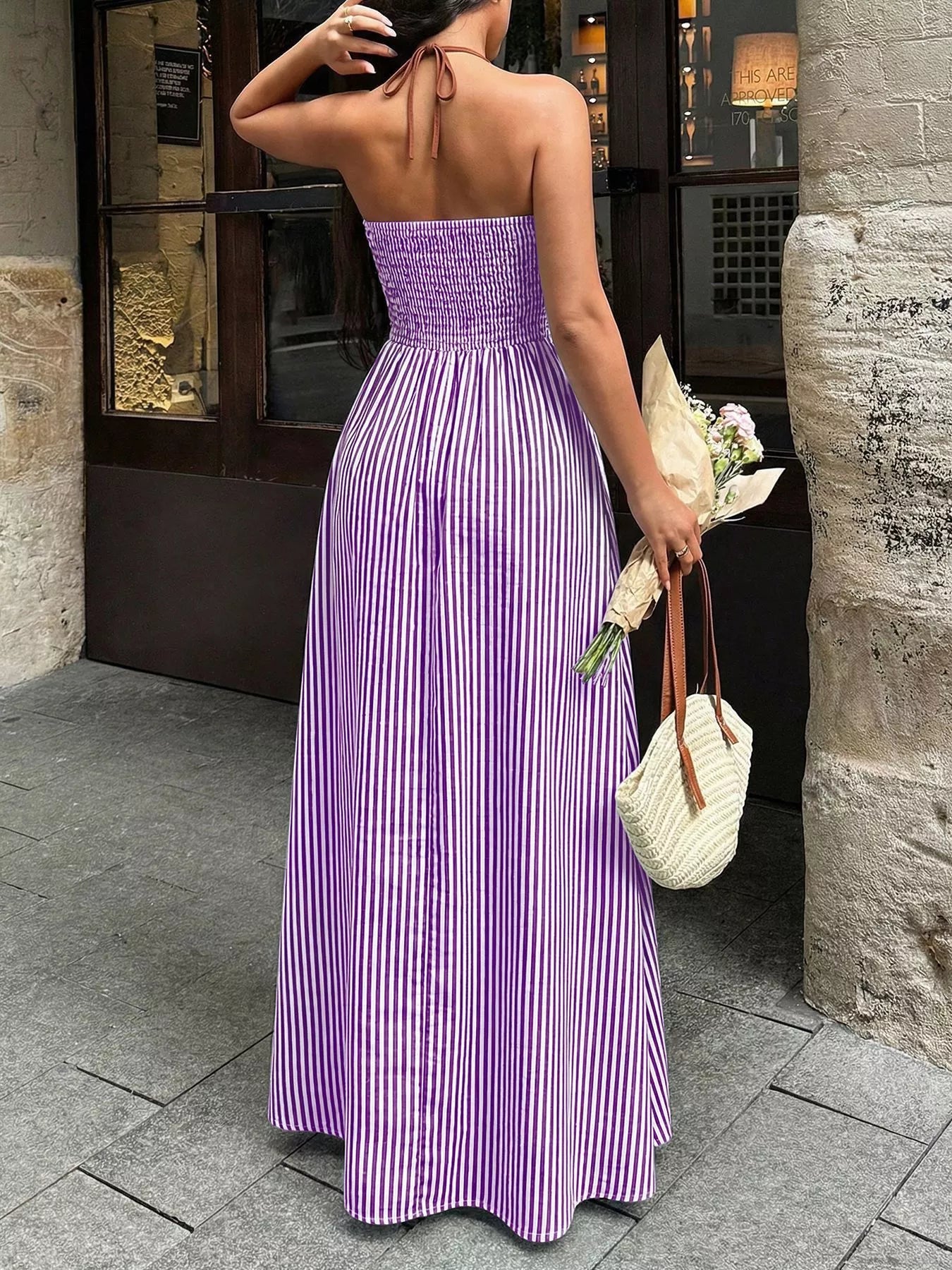 Striped Halter Maxi Dress | Women's Boutique Dress | Shop One Place Lavender / M Striped Halter Maxi Dress | Women's Boutique Dress | Shop One Place Lavender / M