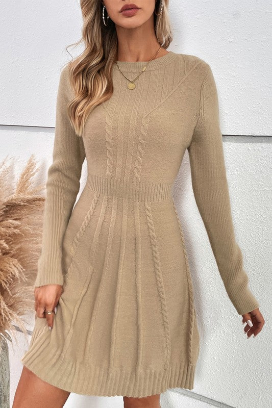 Knit Cross Strip Self Fit Solid Sweater Dress  Shop One Place