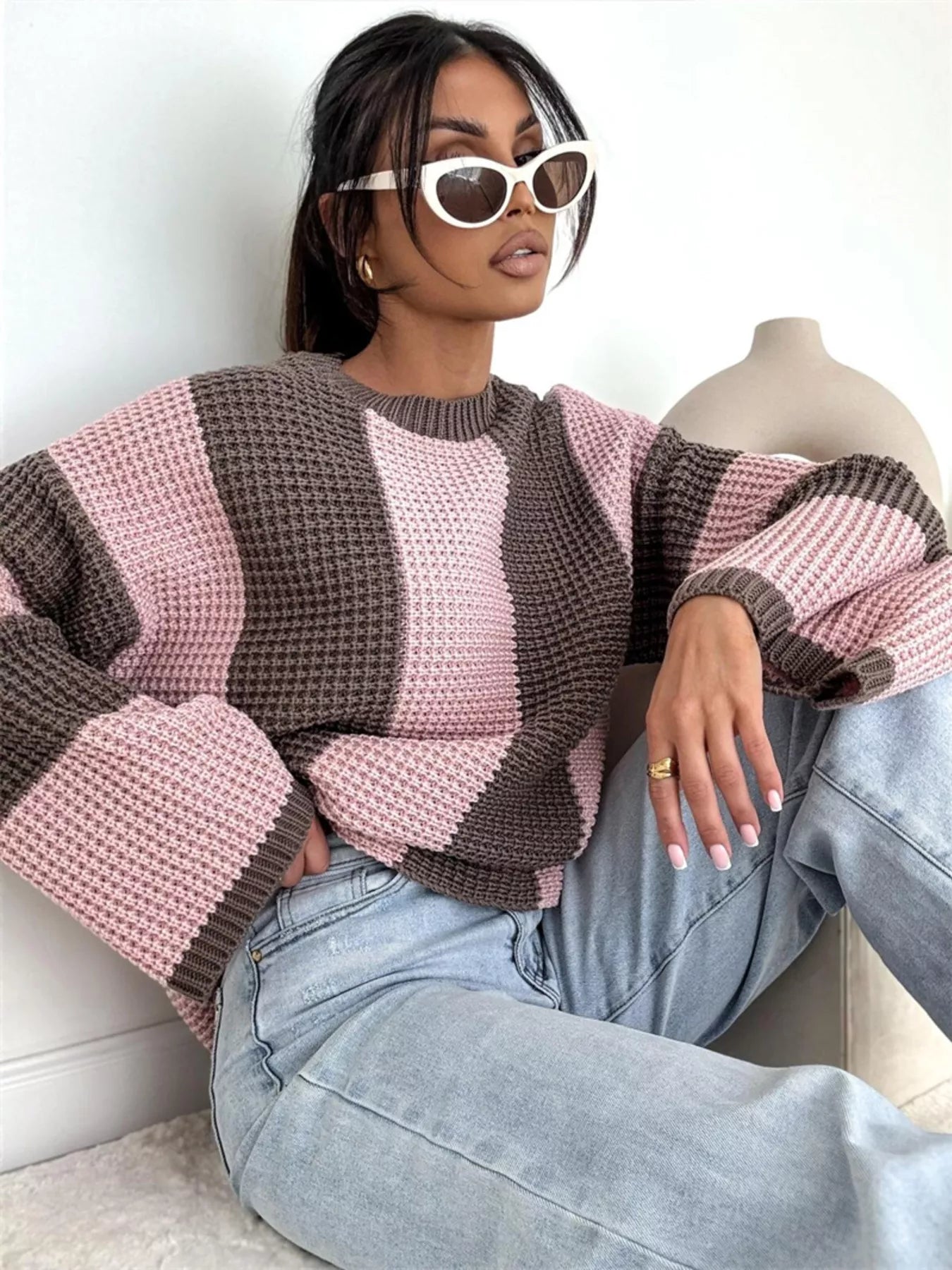 Color Block Long Sleeve Sweater  Shop One Place