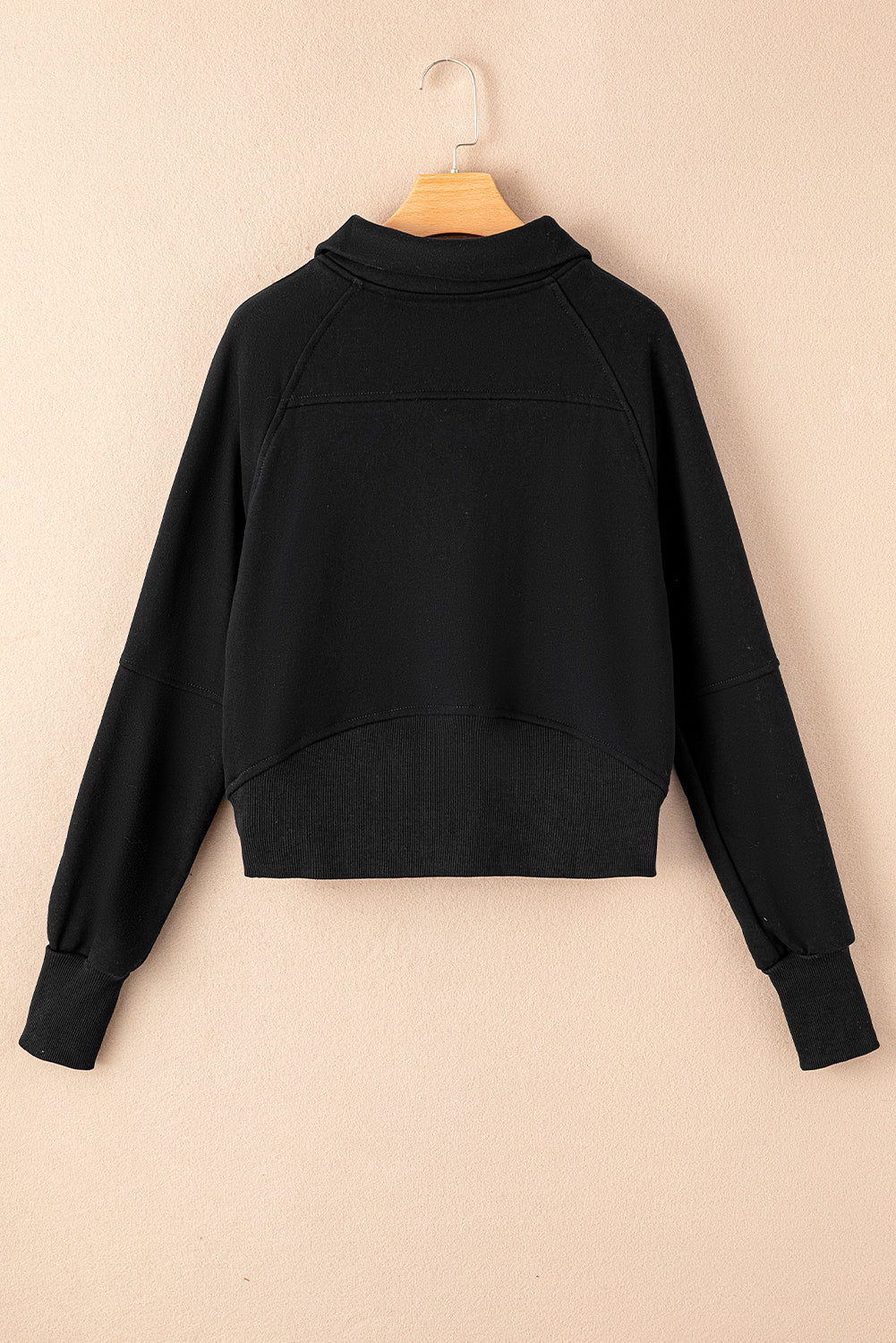 Zip Up Stand Collar Ribbed Thumbhole Sleeve Sweatshirt