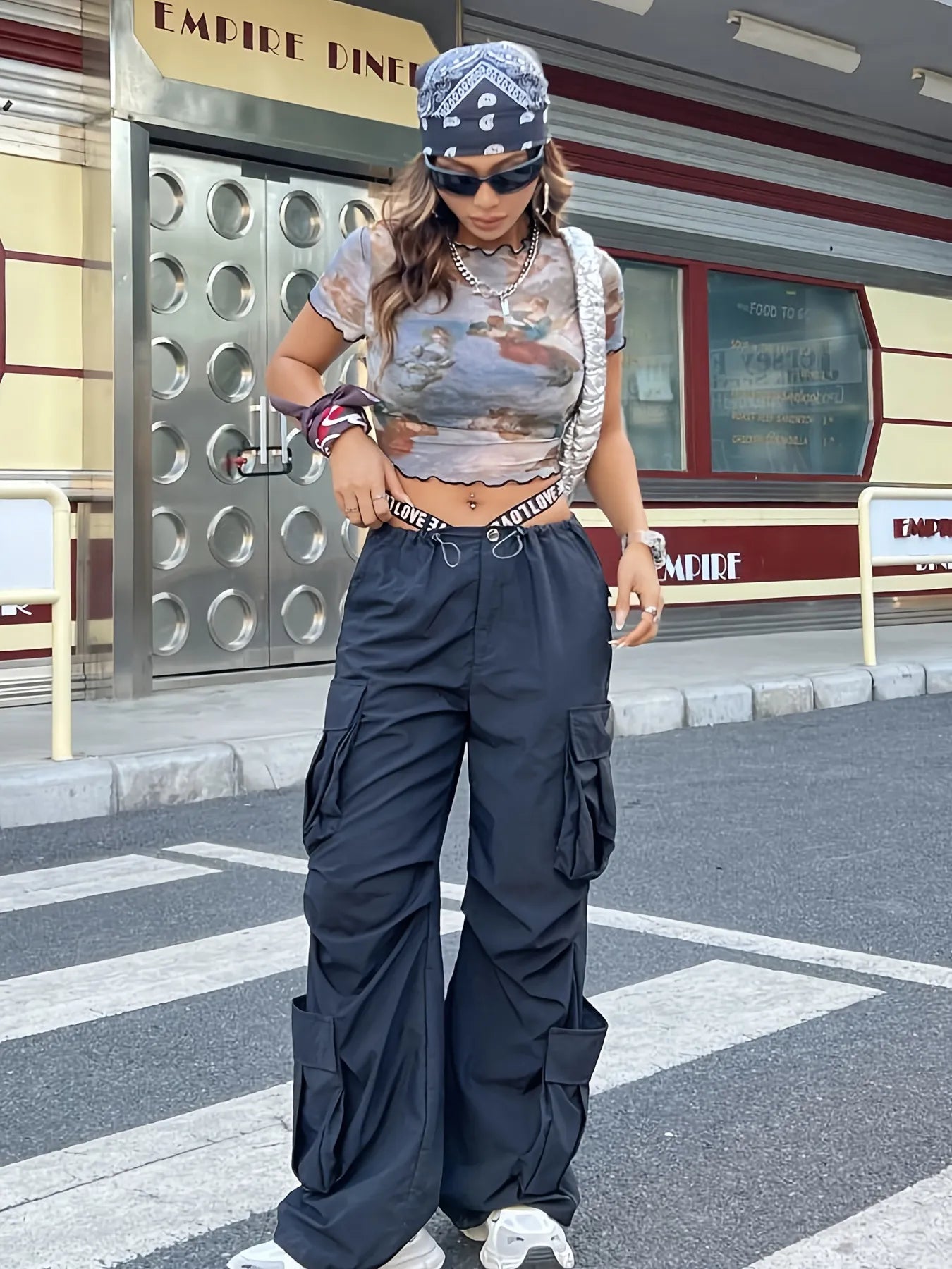 Abstract Print Ruffled Mock Neck Crop T-Shirt  Shop One Place