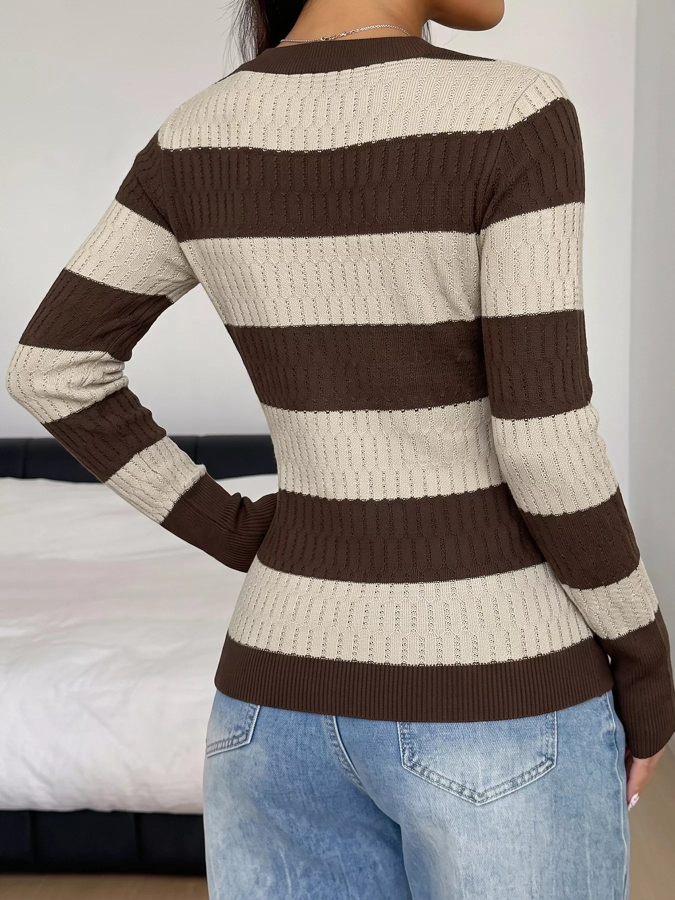 Striped V-Neck Knit Top  Shop One Place