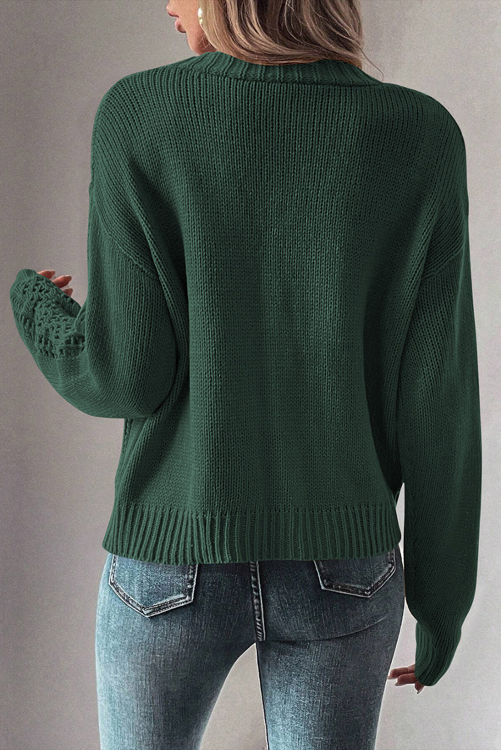 Dark Khaki Hollow Knit Drop Shoulder Cardigan  Shop One Place