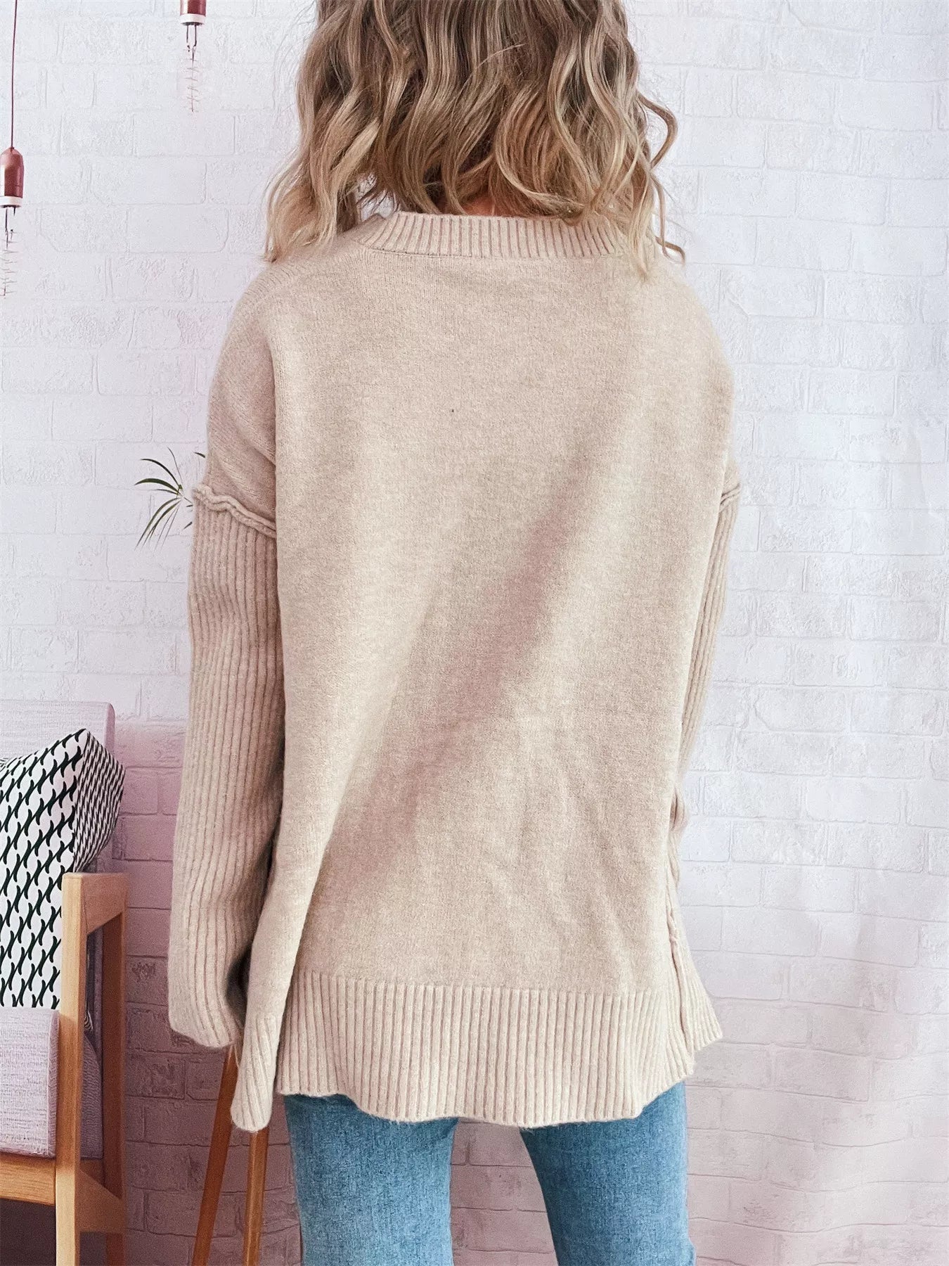 V-Neck Dropped Shoulder Sweater  Shop One Place