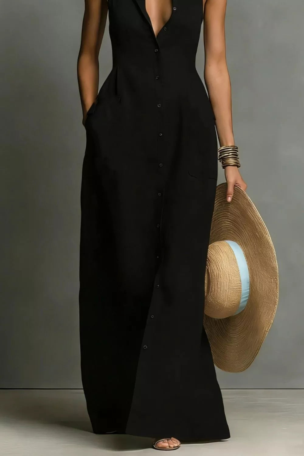 Sleeveless Button-Down Maxi Dress  Shop One Place