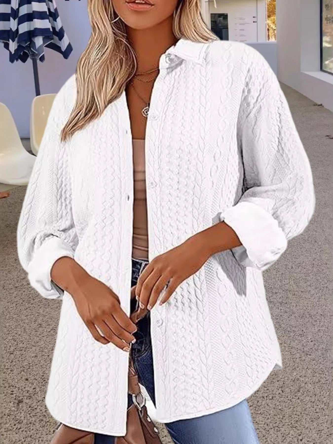 Texture Button Up Long Sleeve Shacket  Shop One Place