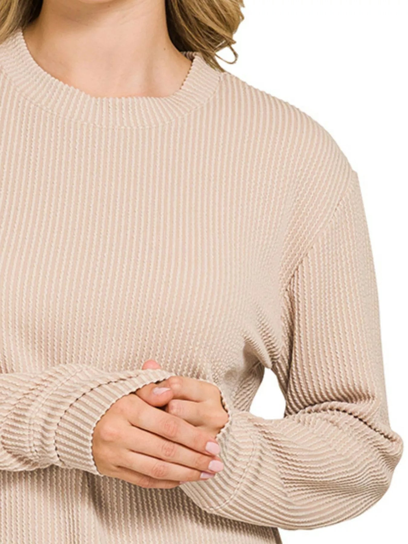 Zenana Full Size Raised Rib Round Neck Long Sleeve Top Plus Size  Shop One Place