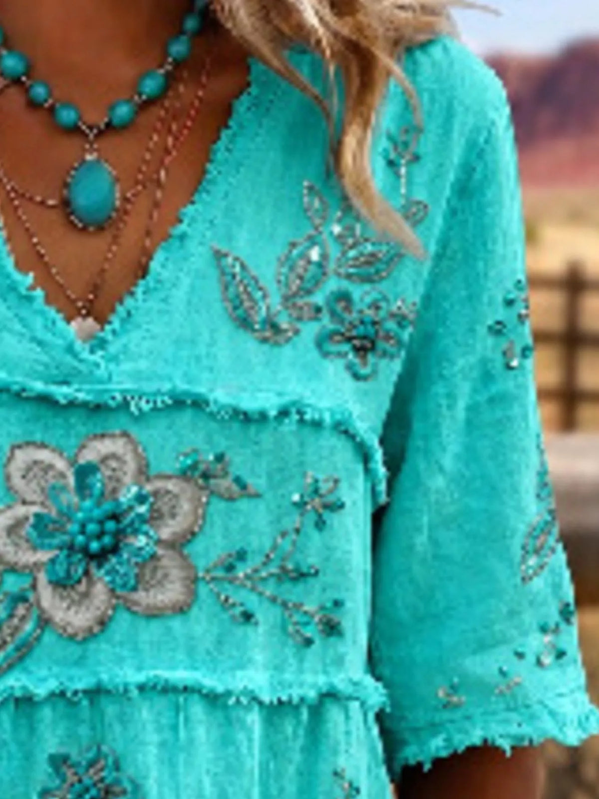 Full Size Floral Raw Hem V-Neck Blouse Plus Size  Shop One Place