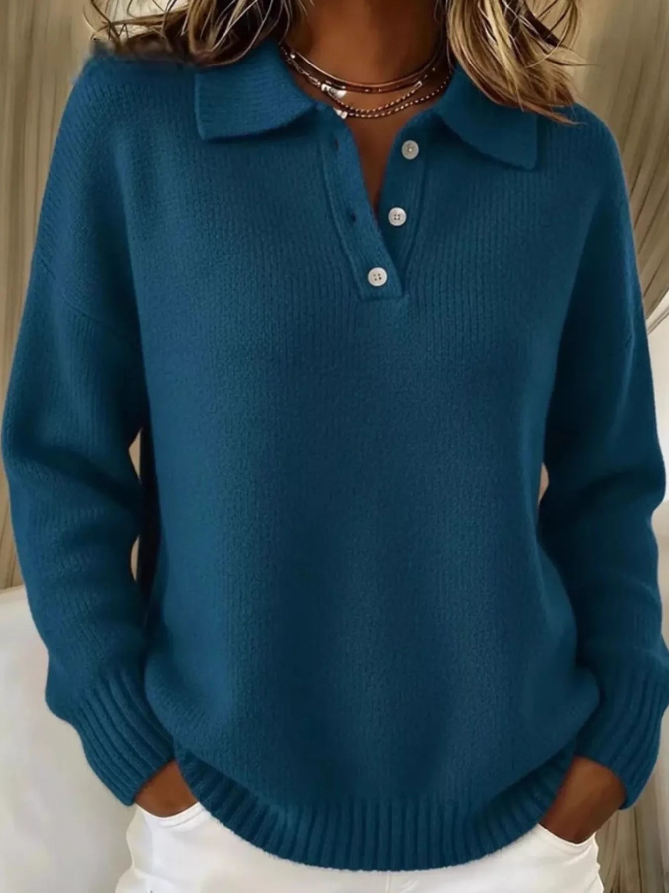 Full Size Button Detail Dropped Shoulder Sweater Plus Size  Shop One Place
