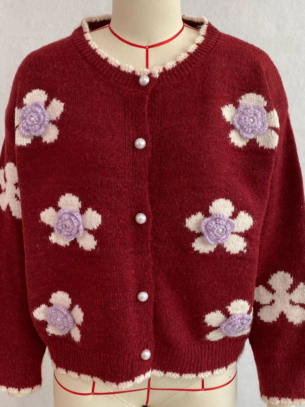 Floral Applique Button-Down Knit Cardigan  Shop One Place
