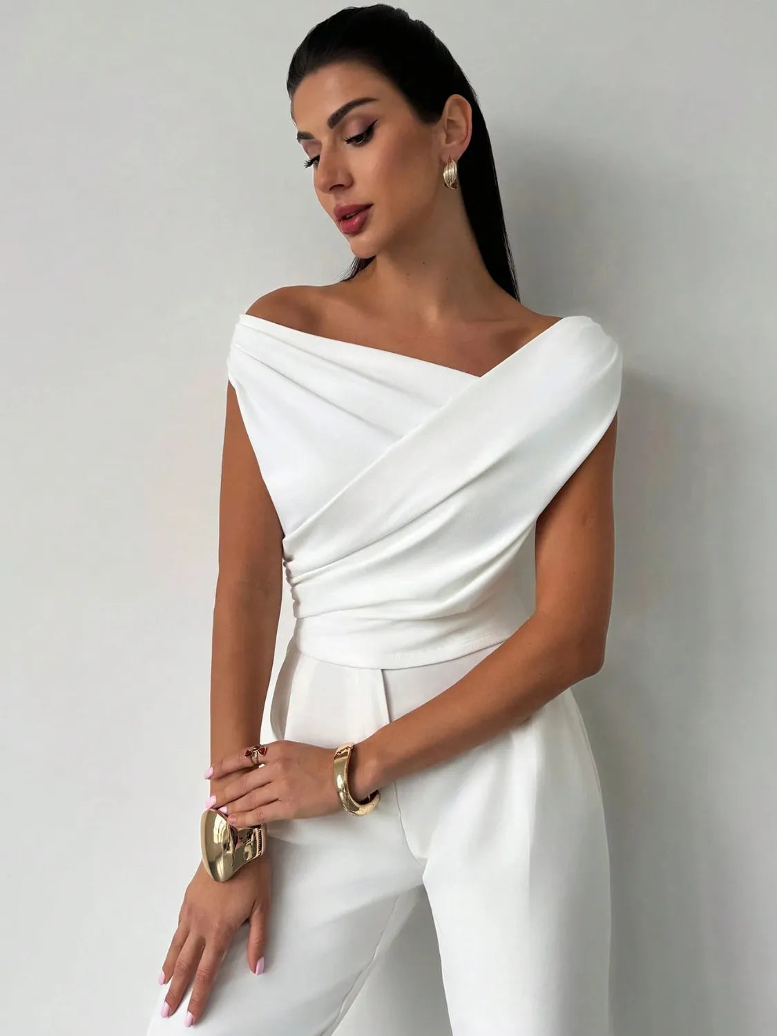Asymmetrical Ruched Short Sleeve Top  Shop One Place