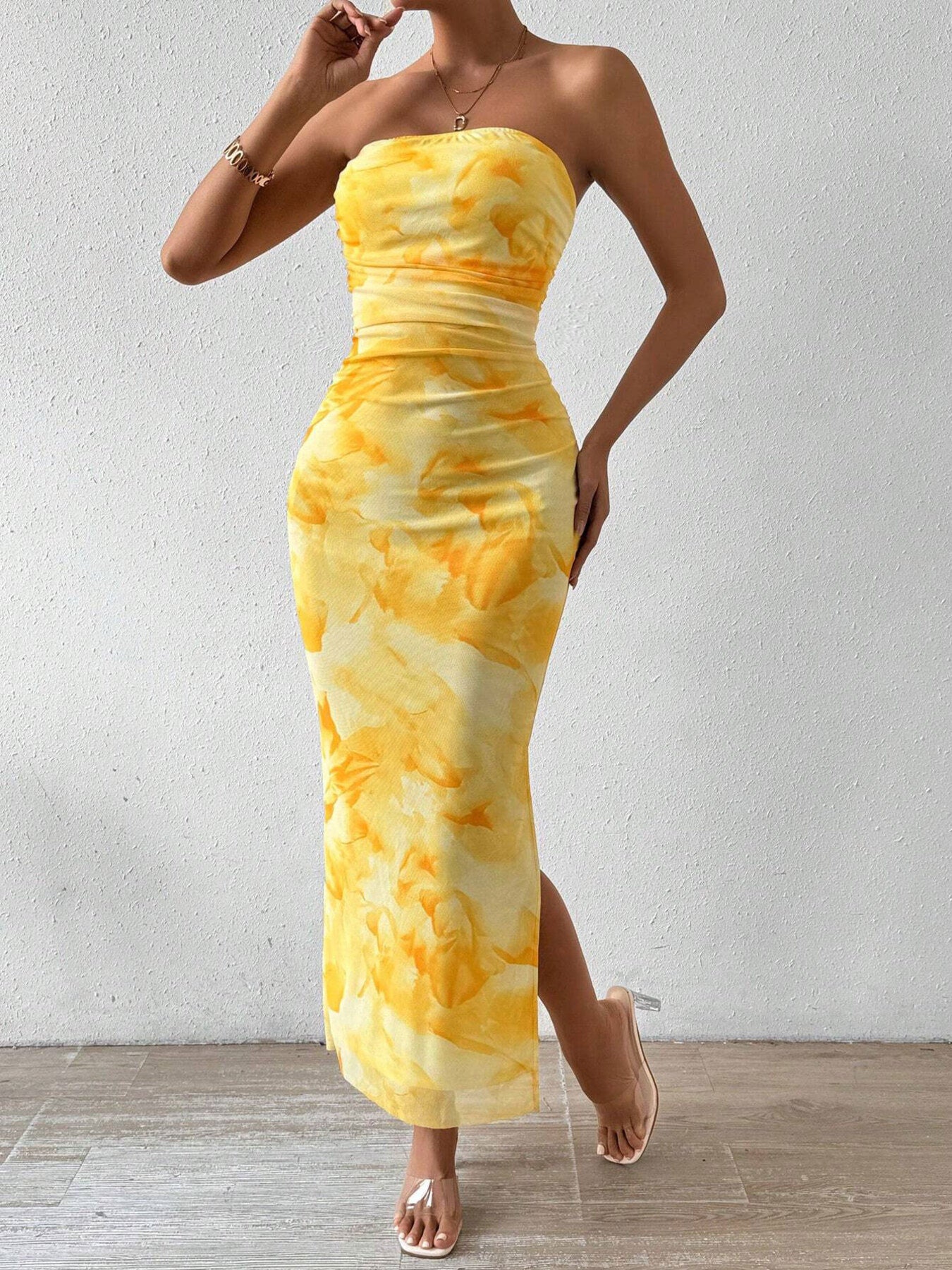 Ruched Strapless Bodycon Midi Dress  Shop One Place