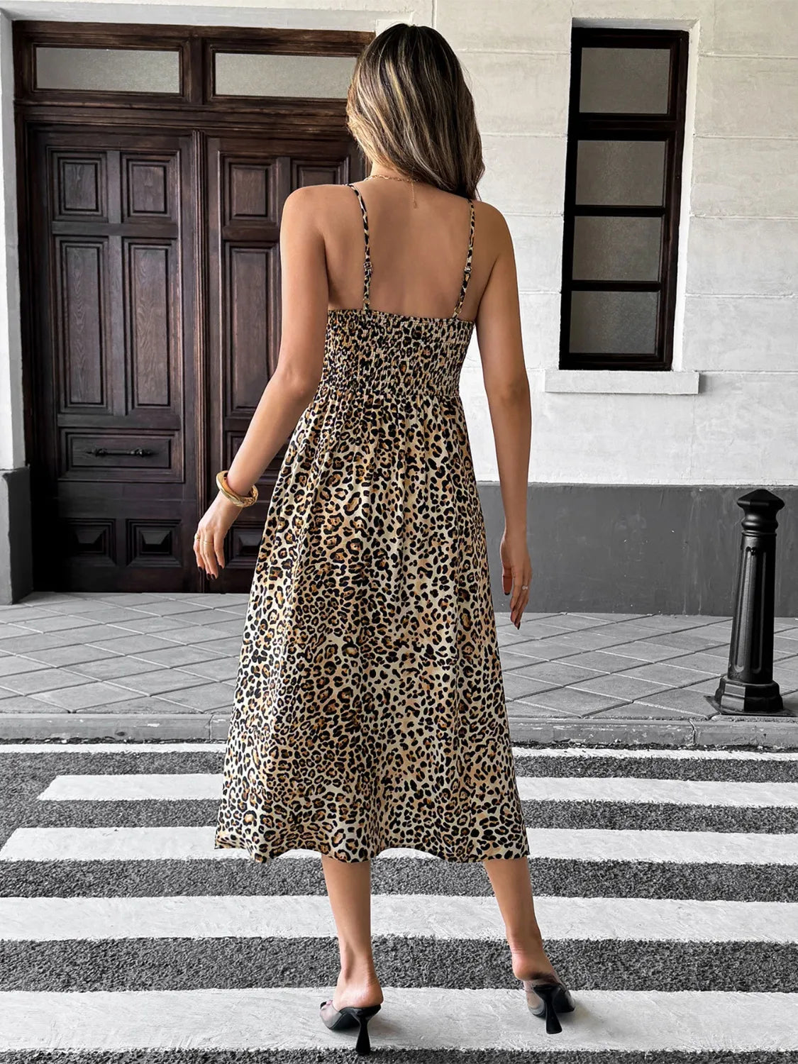 Smocked Leopard Midi Cami Dress  Shop One Place