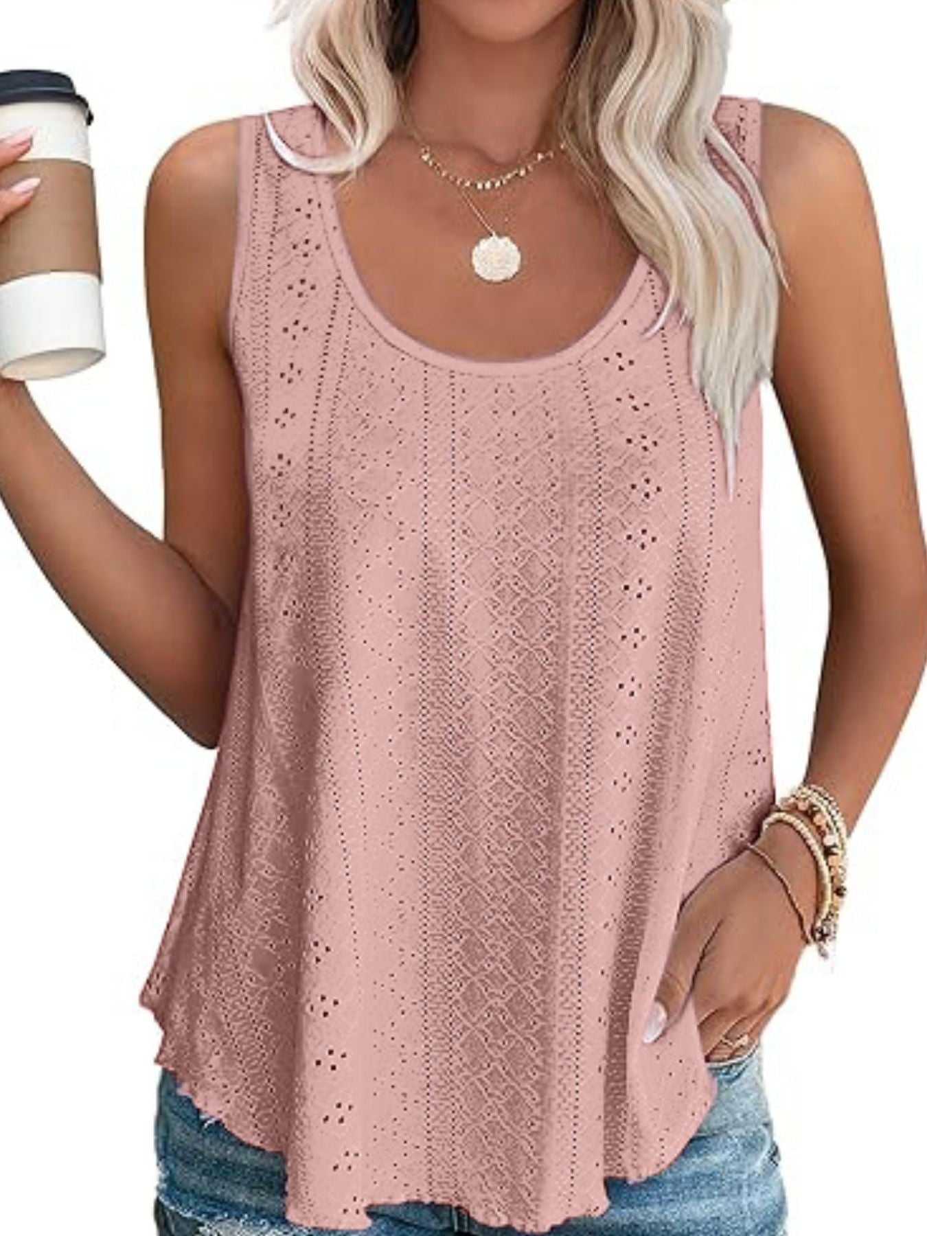 Eyelet Scoop Neck Tank  Shop One Place