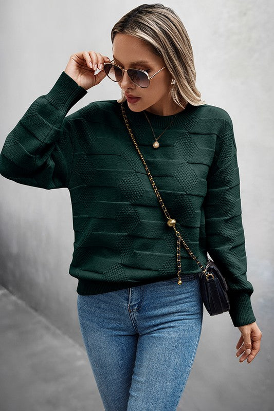 Solid Round Neck Knit Loose Long Sleeves Sweater  Shop One Place